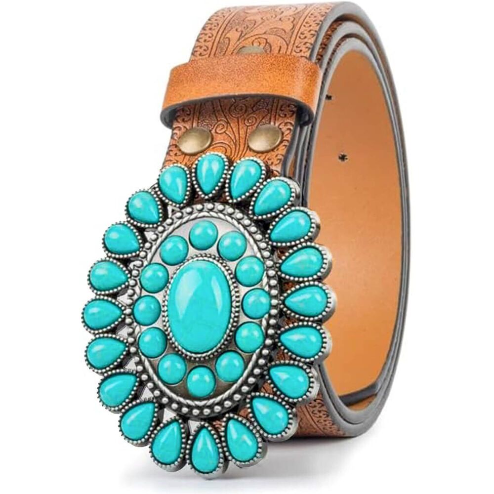 9867 Cowboy Turquoise Western Belt For Women Concho Cowgirl